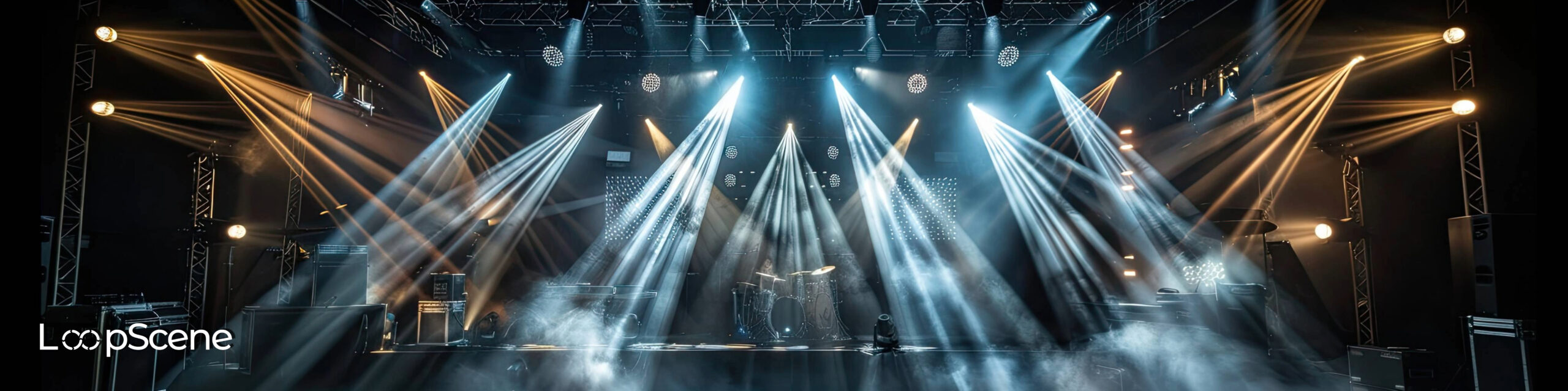 showcase of a stage with lighting equipment Stage setup with professional beam lights โ LoopScene event equipment rental in Austria